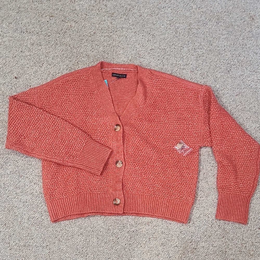 Stylish Coral Button-Up Women's Cardigan